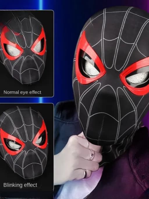 LED Miles Morales Spider-Man Mask with Remote Control – Stealth Suit Edition